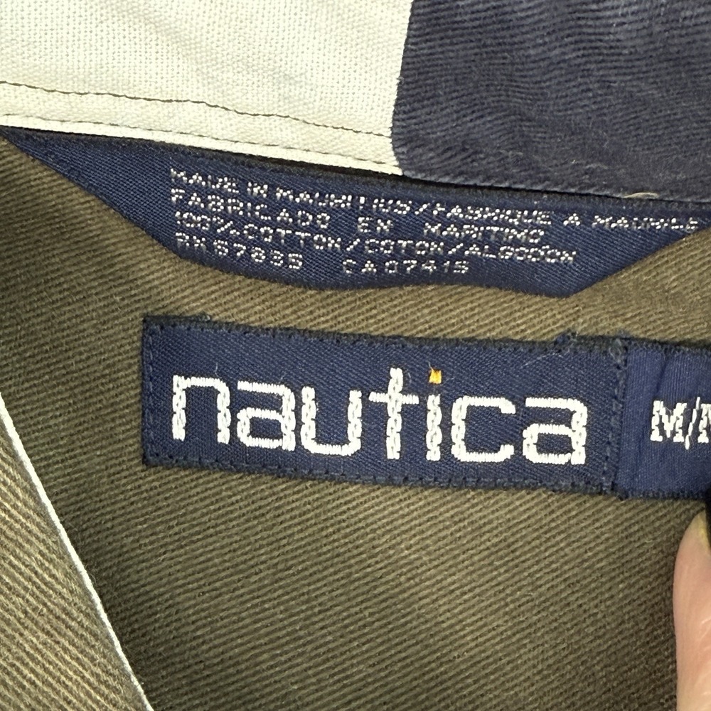 NAUTICA Button Up Shirt Mens L Heavy Twill Olive‎ Green Long Sleeve 100% Cotton - Picture 3 of 13